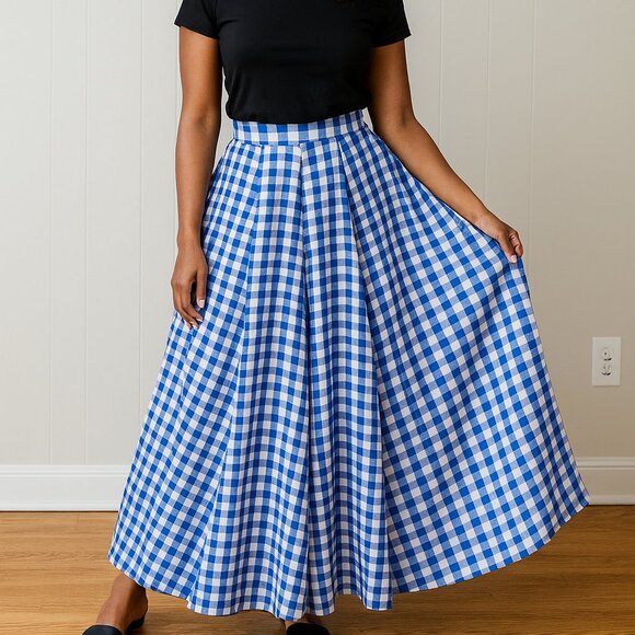 Sugar Magnolia Dresses & Skirts - Sugar Magnolia Blue Check Seersucker Lightweight Swishy Gingham Maxi Skirt Small